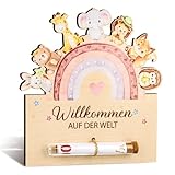 Giftota Geldgeschenk zur Geburt, Holz Aufsteller Baby Willkommen auf der Welt mit Reagenzglas für Geldgeschenk, Regenbogen mit Tieren, Geschenk zur Geburt für Junge & Mädchen, Babygeschenk aus Holz