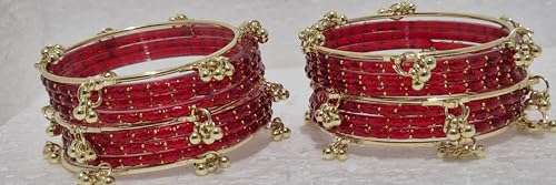 Image of kashmiri ghangharoo glass bangle Set For Women And Girls | Light Weight Bangles | Traditional Transparent Fancy Glass Chudi Set for Wedding, Party (18 Bangles)