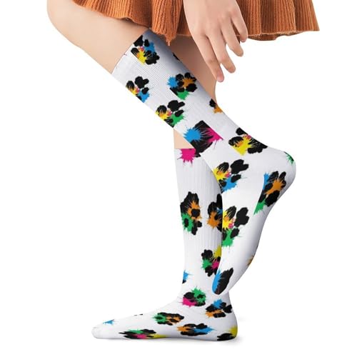 HEBVASS Women's Fashion Compression Socks Rainbow Cheetah Leopard Print, Cute Breathable Long Knee High Socks for Outdoor Running Cycling Hiking Daily Wear