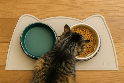 OHMO Napfunterlage Katzen Hund Futtermatte Katzen Zubehör 46x25cm Beige