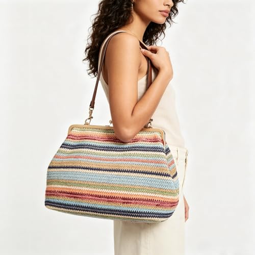 Bolso tejido con cierre Kiss Lock, gran capacidad miniatura 2