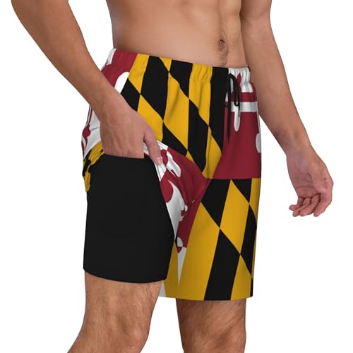 Mens Swim Trunks with Compression Liner Beach Board Shorts Quick Dry Swim Shorts -Flag of Maryland