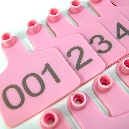 Etiquetas de orelha de gado de plástico rosa com números de série, etiquetas de animais de fazenda p