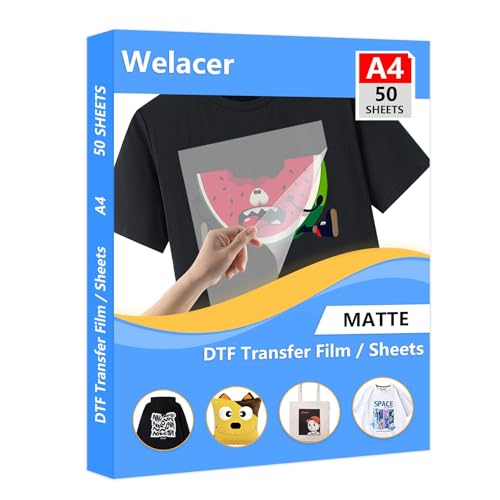 DTF Transfer Film A4 50 Sheets for Sublimation or DTF Inkjet Printer Double-Sided Matte PET Heat Transfer Paper Direct Printing on T-Shirt and All Color Fabrics