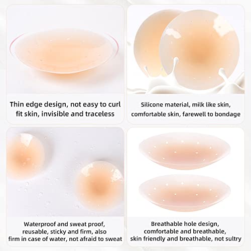 8 Pcs Breathable Reusable Nipple Covers Women Seamless Invisible Adhesive Sticky Silicone Breast Pasties Bra Sticker With Holes Beige #TOP1