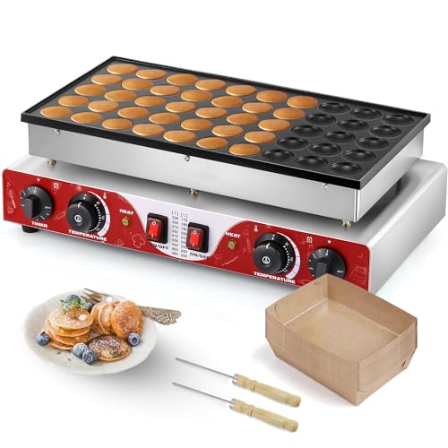 Image of Moongiantgo Mini Dutch Pancake Maker 50PCS, Commercial Non-stick Pancake Baker Machine 50-300℃ Temp and 0-5 Time Control Electric Muffin Maker Stainless Steel for Restaurants, 110V (Red)
