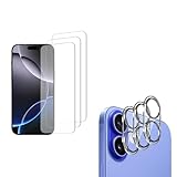 Generisch 3er Set Displayschutzfolie kompatibel mit iPhone 16 – Panzerschutz & Schutzfolie für Kamera und Display, kratzfest, 9H Härte, klarer Displayschutz, einfache Installation mit Zubehör