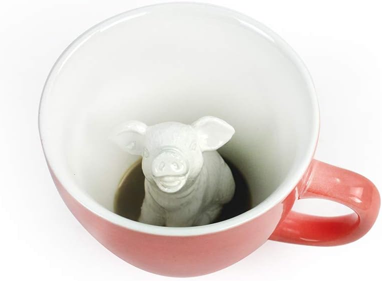 Pig Ceramic Cup (330ml, Peach) Hidden Animal Inside Coffee Mugs & Tea Cups Piggy Farm Animal