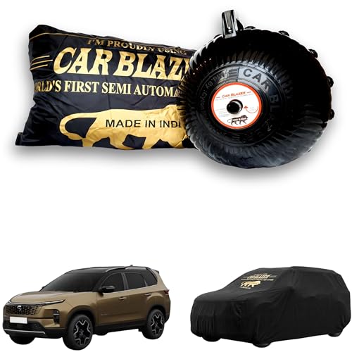 Image of CARBLAZER Portable & Semi-Automatic Full Body Car Covers: Heavy Duty Device| Anti-Theft| Dust & Scratch Proof | Water & Wind Resistant|Custom Fit| Dual-Side Cover, Compatible for Tata Safari New