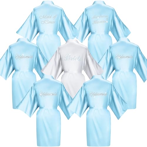 Image of Coume 7 Pcs Bride Silk Robes Bridesmaid Satin Robes Silk Satin Robe for Women Bridal Shower Wedding Getting Ready Favors