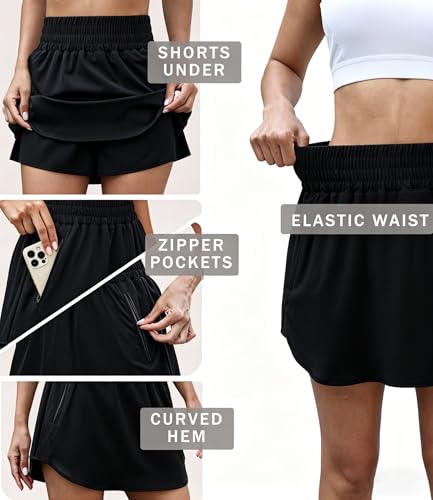 Halife Women's Pickleball Skorts with Pockets 16 inch Tummy Control Black L - image 6