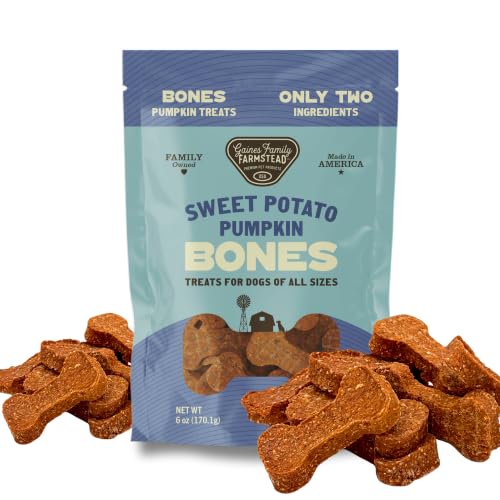 Gaines Family Farmstead Pumpkin & Sweet Potato Dog Bones 6 oz Bag Natural Grain-Free Dog Treats for Digestive Health & Immunity High-Fiber Vitamin-Rich Chews Made in USA