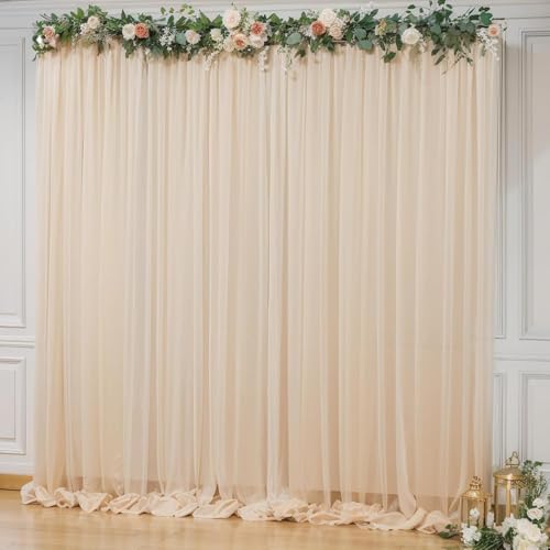 Image of White Net Backdrop Curtain Set for Decoration, 2 Pieces, 8 x 5 feet, for Wedding, Birthday, Anniversary, Engagement (Cream)