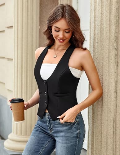 Image of GRACE KARIN Women's Suit Vest Top, Dressy Casual Sleeveless Button Waistcoat, Fromal Steampunk Blazer for Work Office