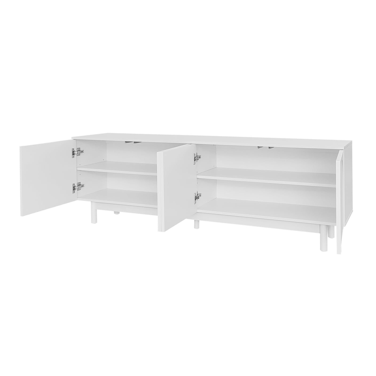 Meuble TV 175x38x56cm, léger de Style Luxe, avec 4 Portes texturées, séparateurs réglables, Blanc