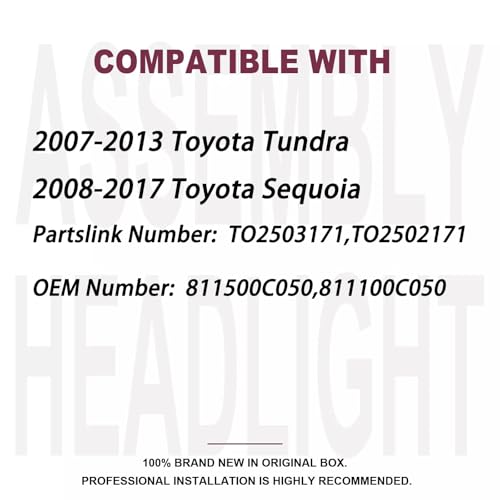 Headlights Assembly With Electronic Level Adjuster For 2007 2008 2009 2010 2011 2012 2013 Toyota Tundra For 08-17 Sequoia Driver and Passenger Side Headlamps Chrome Housing Clear lens(LH&RH) by Aresparts - Image 3