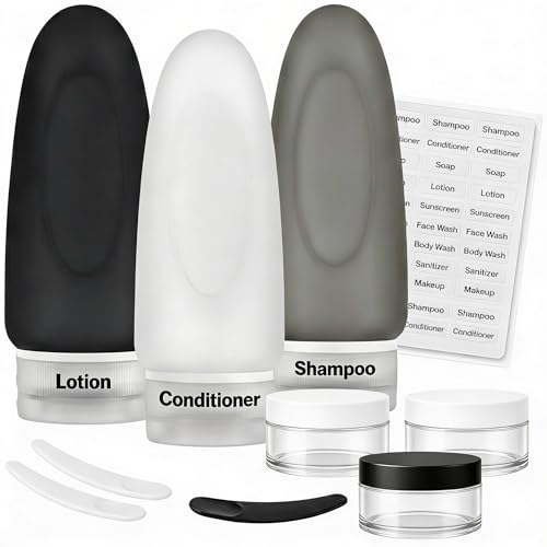 Image of Dot&Dot Leak Proof Travel Bottles - Tubes for Liquid TSA Approved 3oz 10pc Silicone Toiletries Travel Shampoo & Conditioner Containers with Labels