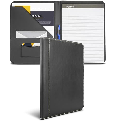Image of Samsill Contrast Stitch Faux-Leather Padfolio, Business Portfolio for Men and Women, Resume Document Organizer with 8.5 x 11 Inch Writing Pad, Black