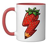 Strawberry Lightning Bolt Pencil Teacher or Student Ceramic Mug, Red/White