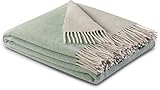 biederlack® samt weiche Kuschel-Decke Wool-Mix in Salbei-Creme I aus Wolle & Kaschmir I Öko-Tex Zertifiziert I Plaid in 130x170 cm | ideal als Tagesdecke und Sofa-Decke | Wohn-Decke in top Qualität