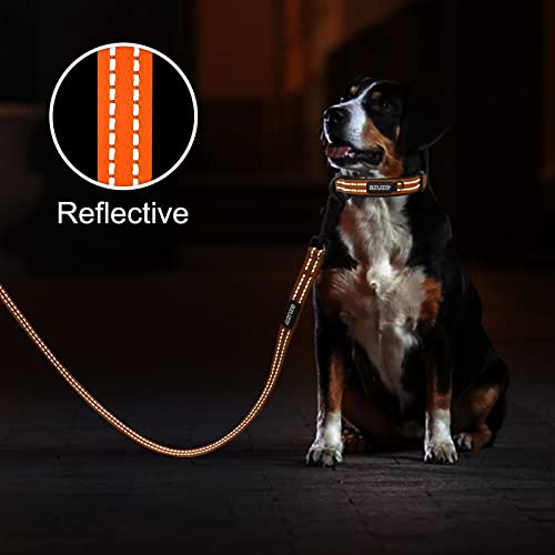 Azuza Durable Padded Dog Leash And Collar Set,Reflective Strip Extra Safe And Comfy For Large Dogs, Orange #TOP2