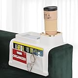 Sofatory Beige Couch Cup Holder Tray, Dual Sided Caddy, Silicone Couch Caddy, Couch Arm Tray for Holding Cups, Drinks, Remote, Phones and Snacks for Holiday Gifts (6 Inch Wide Armrest Required)
