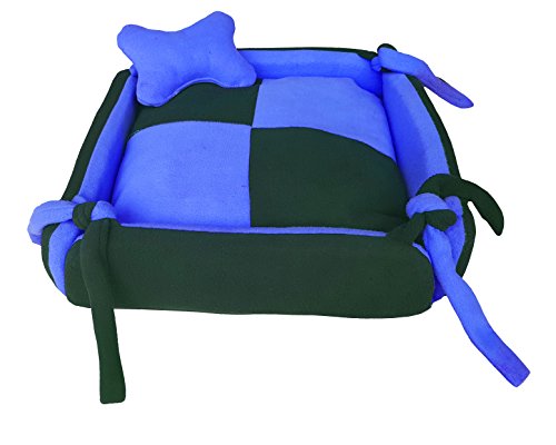 Image of Fluffy's Luxurious Dog /Cat Bed Square Shape Super Soft Foam Reversible Sky Blue & Black (Royal Blue, Large)