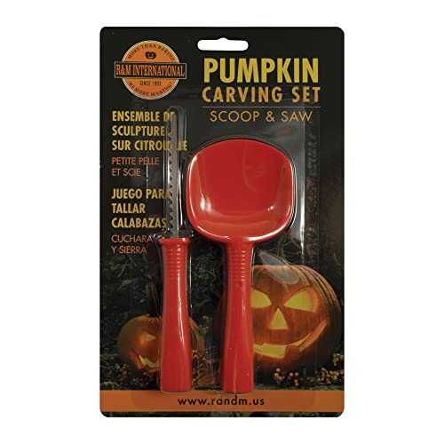 R&M International Halloween 2-Piece Pumpkin Carving Set with Scoop and Saw Tools, Orange