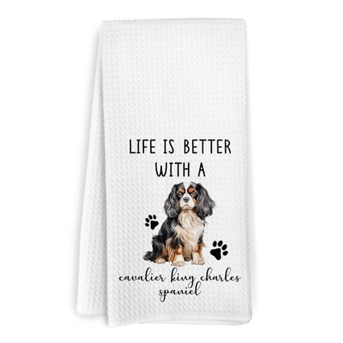 KFXHANGD Life is Better With Cavalier King Charles Spaniel Kitchen Towels - Gifts for Women Girls, Hand Dish Tea Towels for Kitchen Bathroom, 16x24 Inches