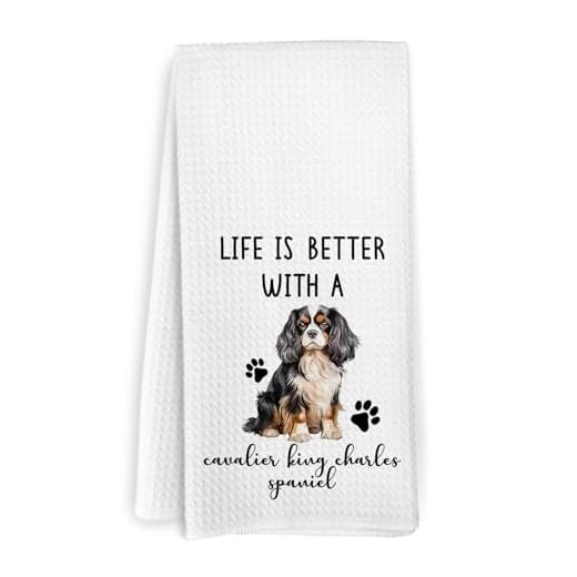 KFXHANGD Life is Better with Cavalier King Charles Spaniel Kitchen Towels, King Charles Cavalier Gifts for Women Girls, Dog Hand Dish Tea Towels for Kitchen Bathroom, 16x24 Inches