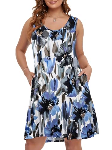 Image of BELAROI Women Plus Size Sundress Summer Casual Sleeveless Tshirt Dress Tie Dye Swing Tank Dresses with Pockets Beach Cover up