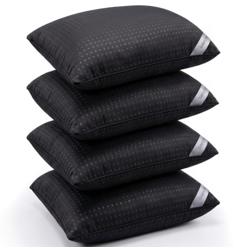 Higoom Queen Size Bed Pillows for Sleeping Set of 4,4 Pack Great Support Luxury Hotel Pillows for Side,Stomach and Back Sleepers(Black,4-Pack)