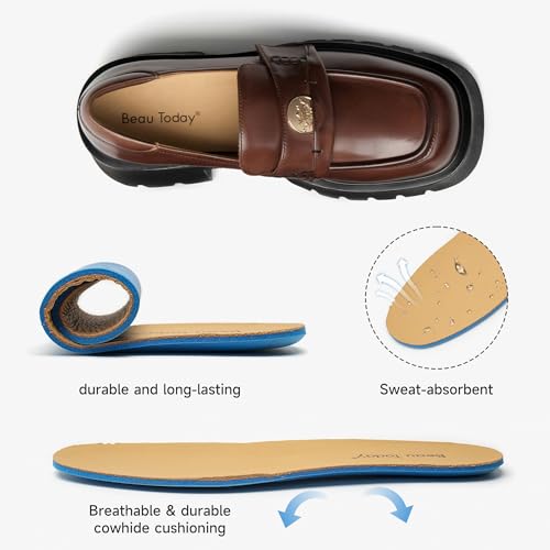 Image of BEAU TODAY Chunky Loafers Women Platform Penny Leather Lug Shoes