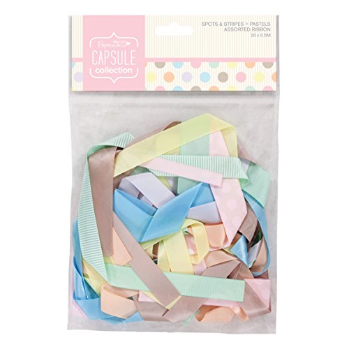 Papermania Capsule-20 Assorted Ribbon con Pois e a Righe in Colori Pastello, Multicolore