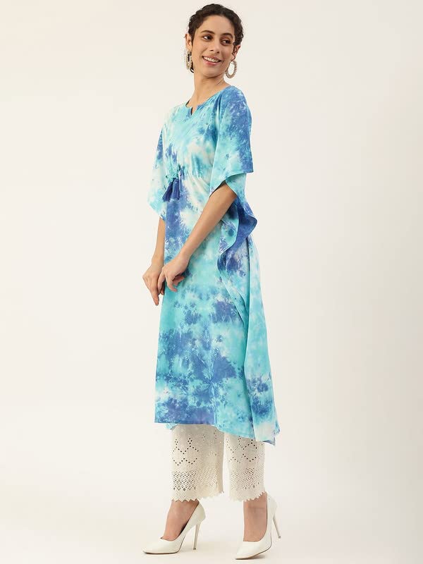 Image of Maaesa Women Handcrafted Tie & Dye Rayon Crepe Kaftan Kurta | Casual Wear | Flowy Kaftan Style | Lightweight & Breathable Fabric