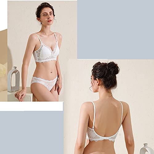 Ensemble de lingerie 2 pièces d'exception soutien-gorge triangle en dentelle fine blanche