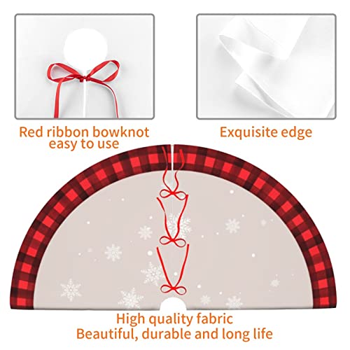 Christmas Tree Skirt 48 Inch Red Rustic Xmas Tree Skirts Mat with Snowflake Design for Merry Christmas Xmas Holiday Party Decorations Indoor Outdoor