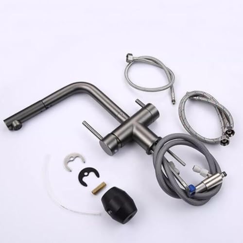 3 Rubinetto da Cucina Estraibile Estensibile E Girevole in Ottone, Design Moderno con Finitura Spazzolata per Un Facile Utilizzo in Cucina, Spruzzatore Resistente Ed Eleg,Negro-A