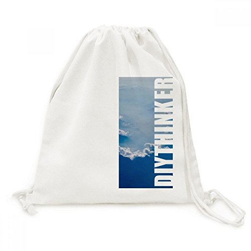 Toile Drawstring Backpack sac à dos à cordon poétique motif ciel gris