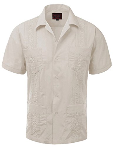 vkwear Guayabera Men's Cuban Beach Wedding Short Sleeve Button-up Casual Dress Shirt