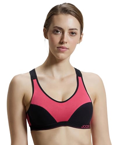 Image of Jockey 1378 Women Wirefree Padded Super Combed Cotton Elastane Stretch Full Coverage Racerback Active Bra with StayFresh and Moisture Move Treatment
