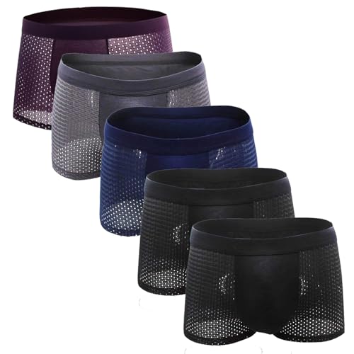 Youlebao Men's Boxer Briefs, Ultra Breathable Soft Moisture Wicking Built-in with 3D Pouch Comfort