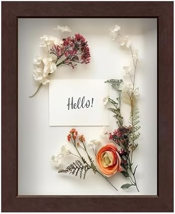 FrameWorks Mahogany Wooden Shadow Box Frame - 8' x 10' Display Case with Soft Felt Back, Tempered Glass, Elegant White Ball Push Pins