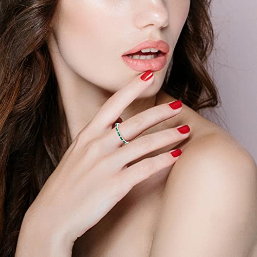 Jo Wisdom 925 Sterling Silver Wedding Band For Women Thin Stacking Ring Half Cubic Zirconia Eternity Engagement Ring Size 8,May Birthstone Emerald Color #TOP4