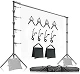LimoStudio Photo Video Studio 10' x 9.6' (W x H) Adjustable Muslin Backdrop Stands, Background Backdrop Support Kit with Super Clamps, Backdrop String Clip Holders, Sandbags, Carry Case Bag, AGG2862