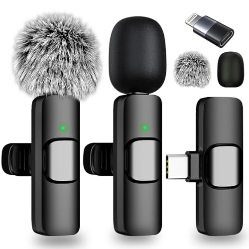 Wireless Lavalier Microphone for iPhone – Android, iPad, Tablets, Bluetooth Mini Microphone with Noise Canceling,65FT Transmission,6H Battery Life, Professional Lapel Mic for Video Recording