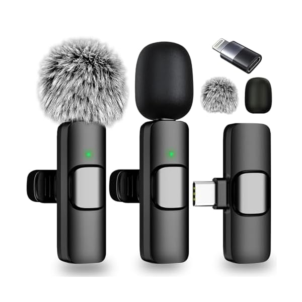 Wireless Lavalier Microphone for iPhone – Android, iPad, Tablets, Bluetooth Mini Microphone with Noise Canceling,65FT Transmission,6H Battery Life, Professional Lapel Mic for Video Recording