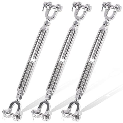 3 Pack Turnbuckle 3/16(M5) 304 Stainless Steel Turnbuckles, 660 lbs Working Load Limit, Jaw and Jaw Turnbuckle for Cables Wire Rope Tension, Cable Railing, Shade Sail by hannger - Used condition - CA$17.63