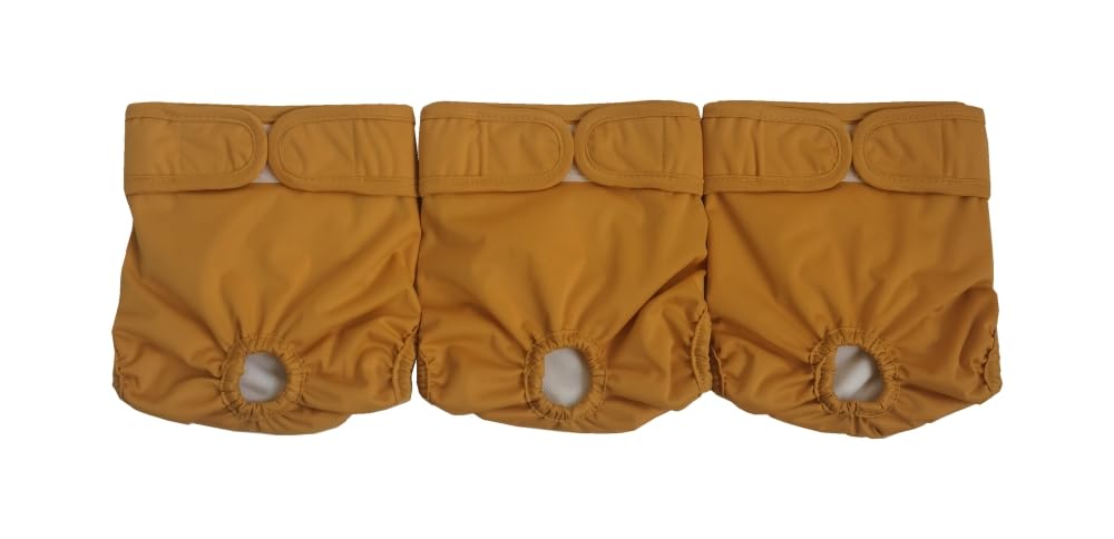 JUTESK Washable Female Dog Diapers (3pack) of Durable Doggie Diapers (Yellow, M, 3, count)