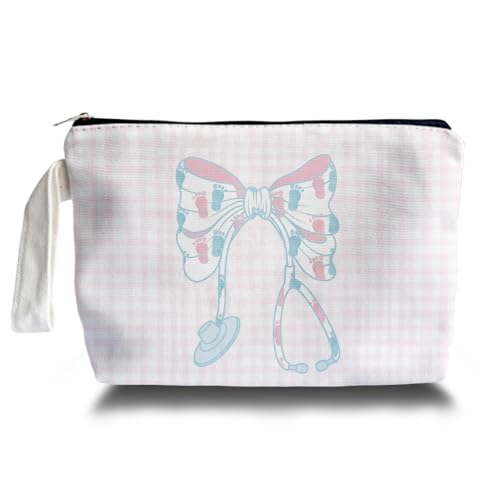 ARPTCN Pink Coquette Bow Stethoscope Nurse Makeup Bag - labor and delivery Nurse Themed Gifts for Girls Mom Women, Cosmetic Travel Bags for Women, Nursing Student Gifts, blue